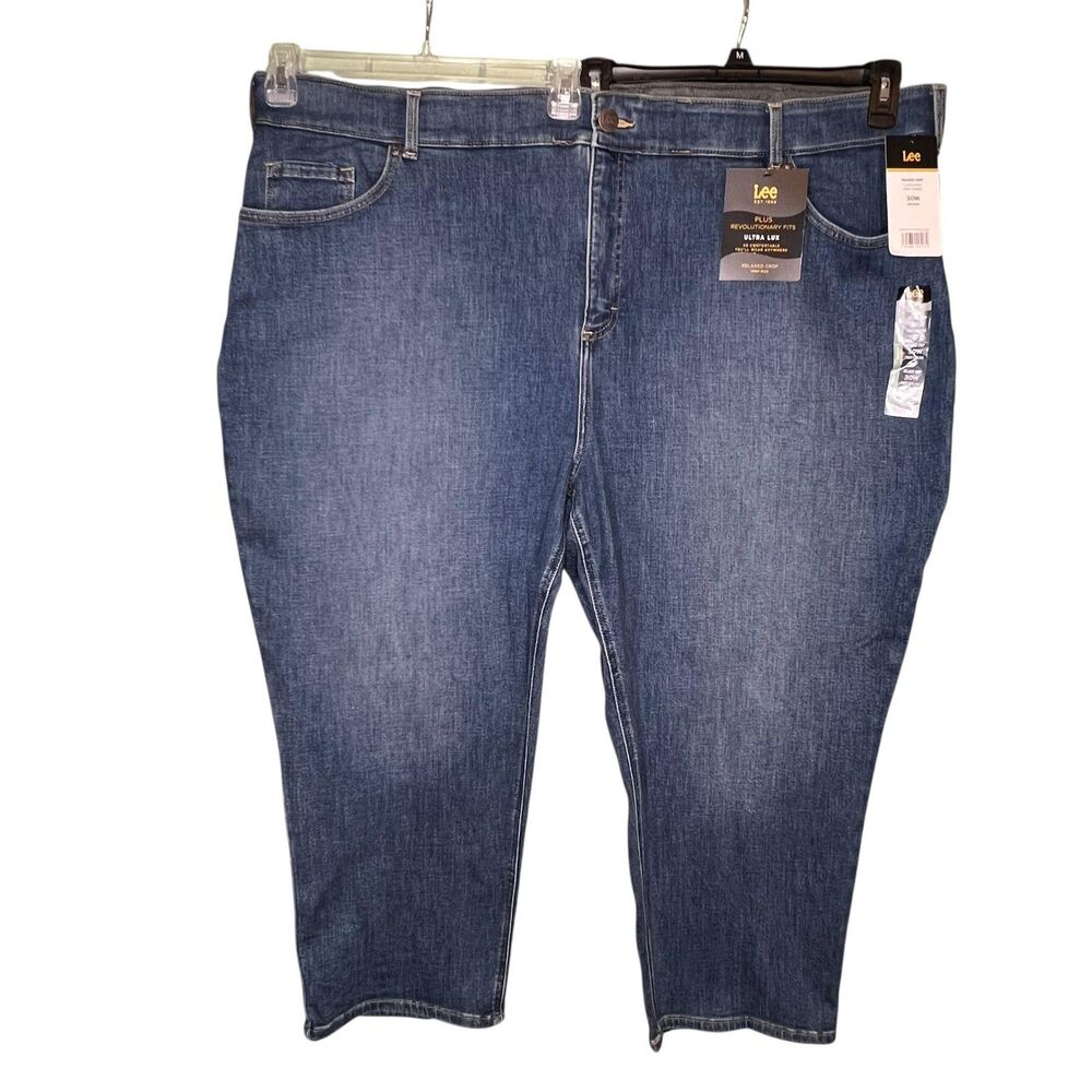 Lee Ultra Lux Plus Jeans Womens 30W Medium Blue Relaxed Crop High Rise Denim - Picture 2 of 14